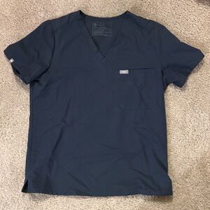 Figs Deep Blue V-Neck Short Sleeve Scrub Top